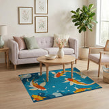Teal Blue Swimming Koi Fish Area Rug