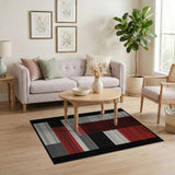 ODIKA Modern Abstract Geometric Red and Black Washable Area Rug - Low Pile & Non-Slip