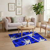 Playful Cartoon Ghosts on Blue Grid Area Rug
