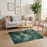 Green Teal Green Palm Frond Area Rug