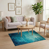 ODIKA Washable Teal Coral Ocean Area Rug - Non-Slip Low Pile Modern Coastal Decor