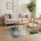 ODIKA Washable Abstract Gold and Grey Low Pile Area Rug - Non-Slip & Pet Friendly