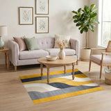 Yellow Geometric Wave Area Rug