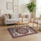 Red Mandala Persian Area Rug with Ornate Borders