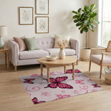 Whimsical Pink Butterfly Swirl Area Rug