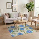 Blue and Teal Blue Chamomile Floral Pattern Area Rug