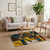 Geometric Blues Guitarist Area Rug