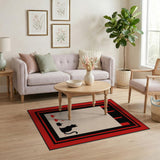 Red Framed Black Cat Pumpkin Silhouette Rug
