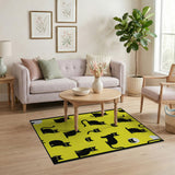 Yellow Playful Black Cats on Sunny Yellow Rug