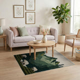 Polar Bears in Green Mountain Landscape Rug