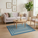 Navy Blue Striped Geometric Area Rug