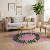 Pink Holly Wreath Poinsettia Bells Area Rug