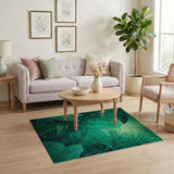 Washable Modern Emerald Green Tropical Botanical Low Pile Area Rug