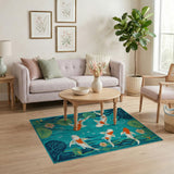 Teal Koi Fish Lily Pad Area Rug