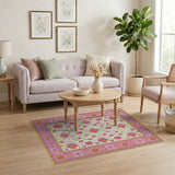 Pink Floral Persian Area Rug with Gold Accents