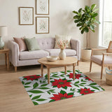 Floral Vintage Red Poinsettia Floral Pattern Area Rug