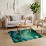 Emerald Night Sky Area Rug with Moon Clouds