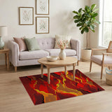 Fiery Red Geometric Stripe Area Rug