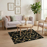 Gold and Silver Black Gold Geometric Area Rug