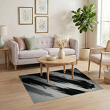 Black and White Bold Black Brush Stroke Abstract Area Rug