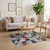 Modern Geometric Navy Grey Red Area Rug