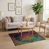Distressed Teal Starburst Area Rug
