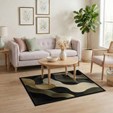 Gold Flowing Waves Abstract Area Rug