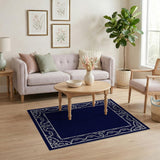 Traditional Persian Blue and Teal Navy Blue Ornate Persian Border Area Rug