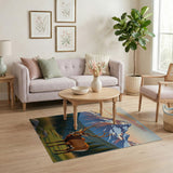 Majestic Elk Sunset Over Snowy Peaks Area Rug