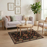 Black Persian Floral Area Rug with Vibrant Medallion