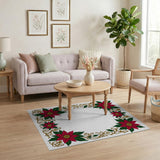 Festive Red Poinsettia Border Area Rug