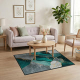 Teal Gold Marble Vein Abstract Area Rug