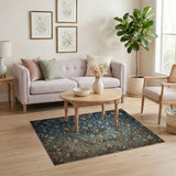 Elegant Blue Damask Floral Vintage Rug