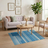 Blue Teal Horizontal Striped Geometric Area Rug