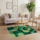 ODIKA Washable Abstract Geometric Green Area Rug, Low Pile Non-Slip Modern Carpet