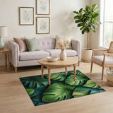 Lush Green Monstera Leaves Boho Chic Area Rug