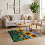 Swirling Purple Sky Sunflower Field Rug