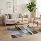 Geometric Block Black White Area Rug