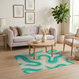 Teal Mint Wave Abstract Area Rug