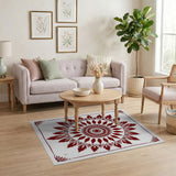 Intricate Red Mandala Geometric Area Rug
