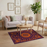 Orange Mandala on Deep Purple Area Rug