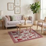 ODIKA Washable Red Christmas Tree Area Rug - Low Pile Non-Slip Holiday Decor