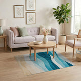 ODIKA Abstract Ocean Wave Blue Washable Area Rug - Low Pile & Non-Slip
