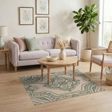 Traditional Persian Beige and Neutral Ornate Green Floral Medallion Area Rug