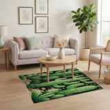 Vibrant Green Cactus Cluster Southwestern Rug