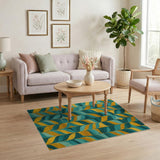 Blue and Teal Blue Teal Wavy Geometric Area Rug