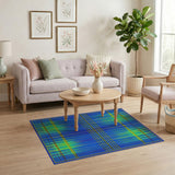 Vibrant Blue Teal Grid Geometric Area Rug
