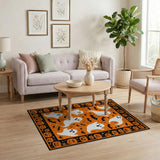 ODIKA Washable Halloween Area Rug - Spooky Ghost, Bat & Pumpkin Non-Slip Low Pile Carpet