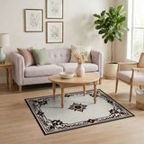 Ornate Black Border Cream Area Rug