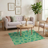 Teal Floral Mint Green Pattern Area Rug